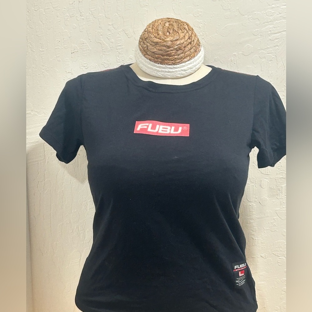 FUBU Black Tee with Red Logo - Women's Short Sleeve Crewneck